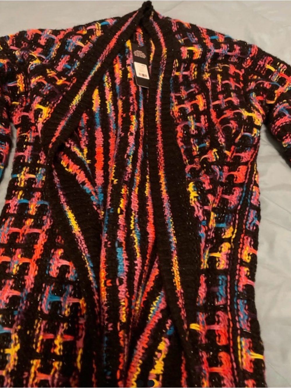 Fashion Nova Black Multicolor Open-Front Knit Cardigan